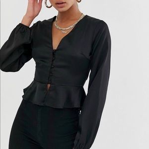 Missguided Satin Peplum Blouse